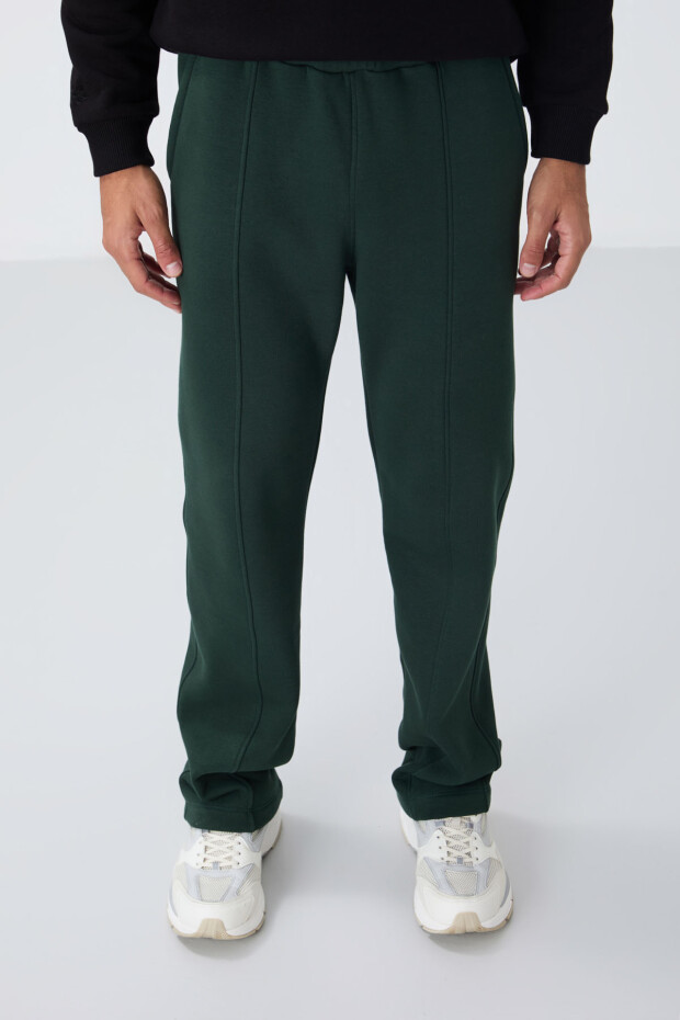 Çam Yeşil Pamuklu Kalın İçi Tüylü Yumuşak Dokulu Oversize Nakışlı Erkek Eşofman Altı -82146 - 2
