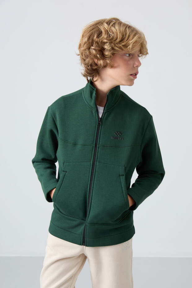 Çam Yeşil Pamuklu Kalın İçi Tüylü Yumuşak Dokulu Standart Fit Nakışlı Erkek Çocuk Sweatshirt - 11245 - 2