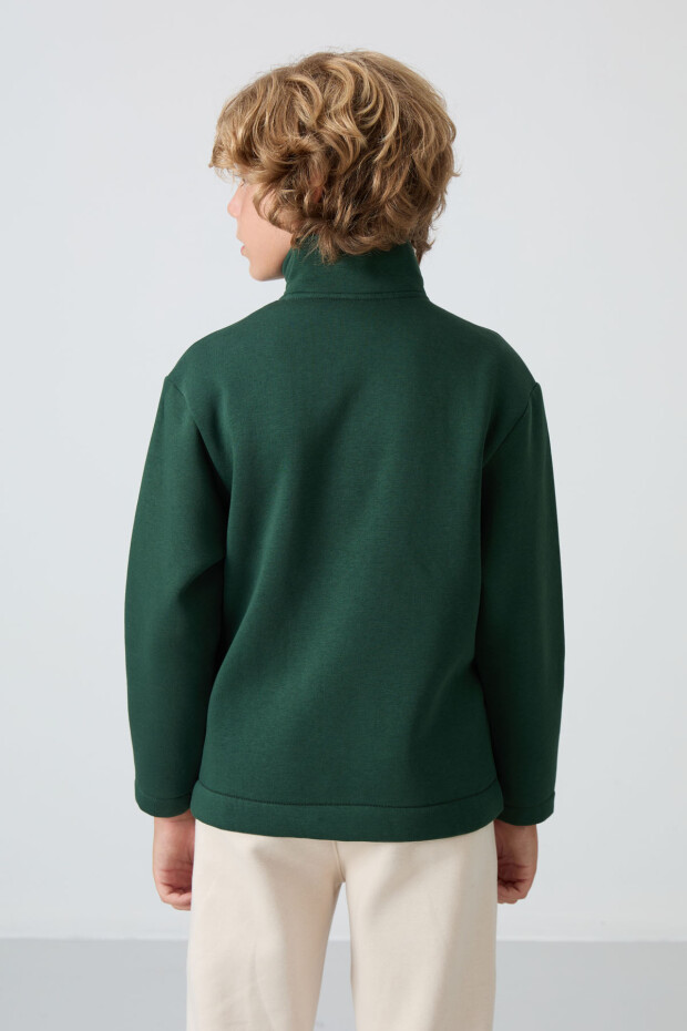 Çam Yeşil Pamuklu Kalın İçi Tüylü Yumuşak Dokulu Standart Fit Nakışlı Erkek Çocuk Sweatshirt - 11245 - 5