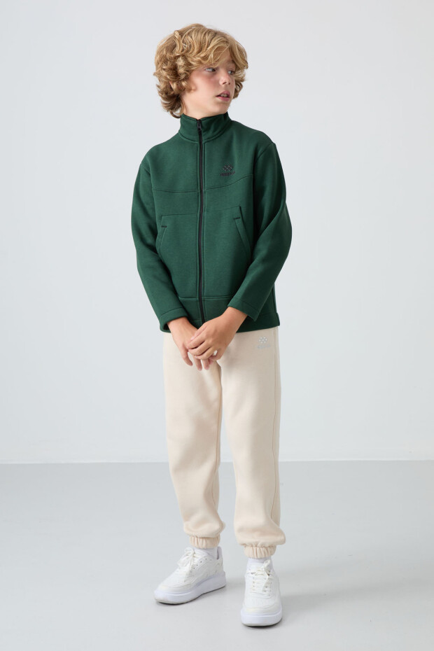 Çam Yeşil Pamuklu Kalın İçi Tüylü Yumuşak Dokulu Standart Fit Nakışlı Erkek Çocuk Sweatshirt - 11245 - 4