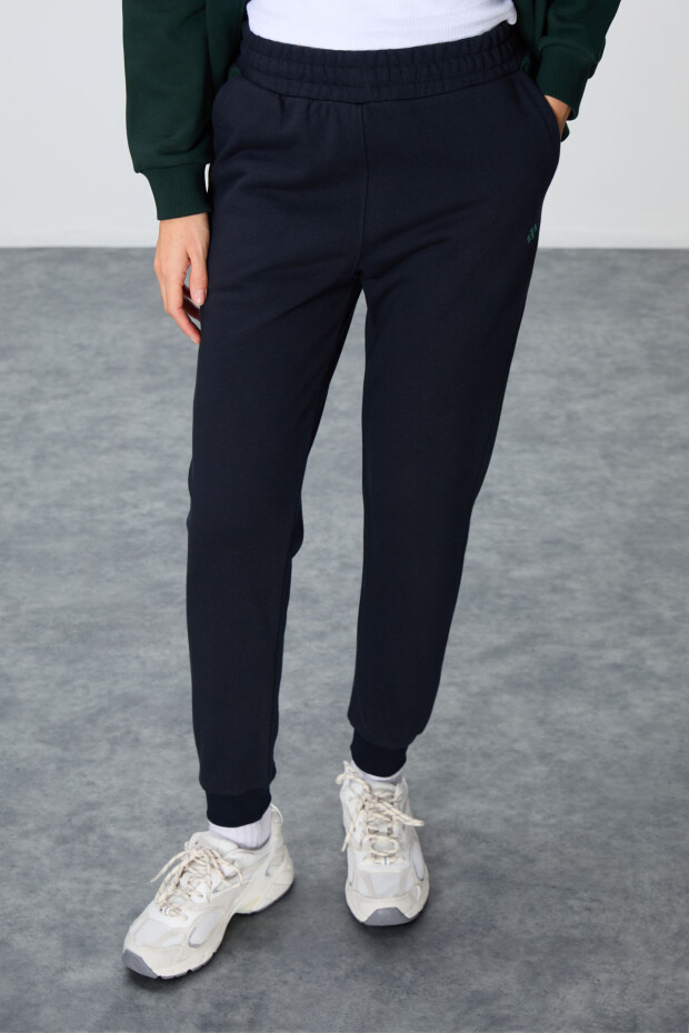 Çam Yeşili-Lacivert Pamuklu Kalın Kapüşonlu Oversize Fit Kadın Eşofman Takım - 95343 - 4