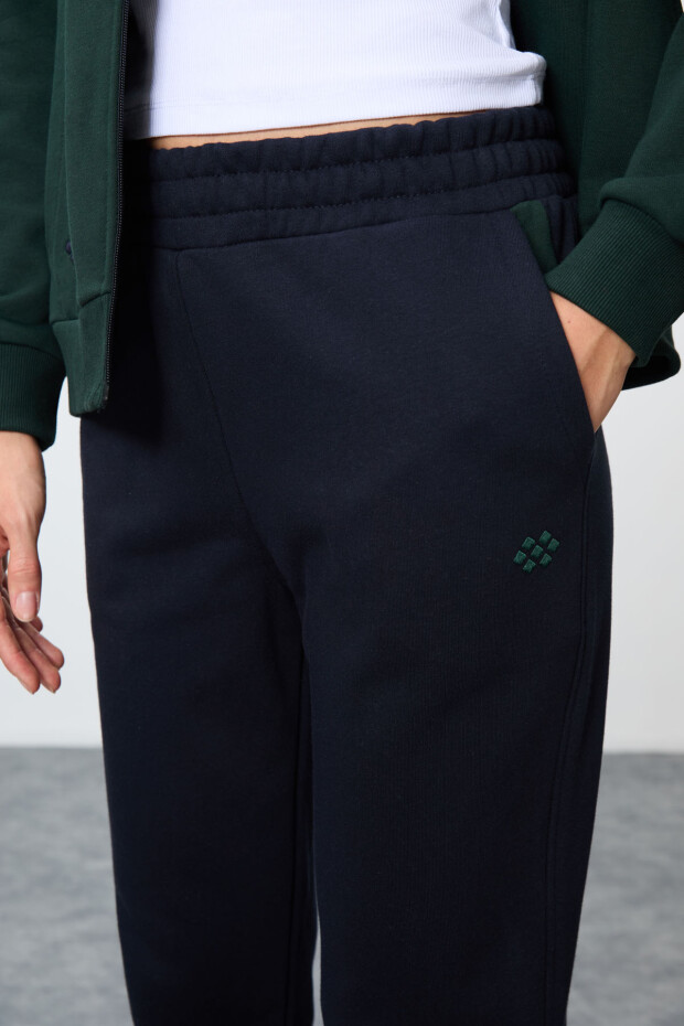 Çam Yeşili-Lacivert Pamuklu Kalın Kapüşonlu Oversize Fit Kadın Eşofman Takım - 95343 - 5