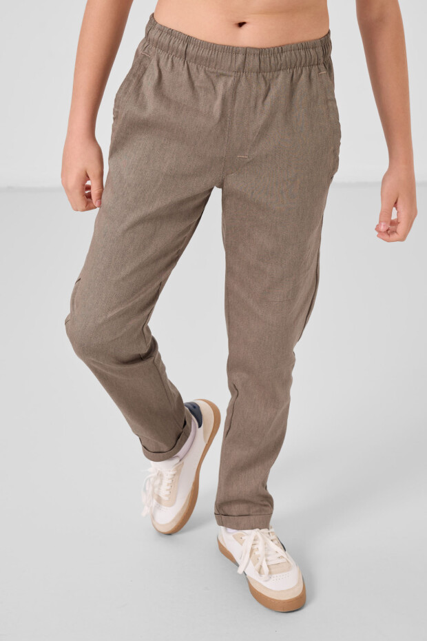 Camel Standart Fit Dokuma Hafif Esnek Chino Erkek Çocuk Pantolon - 11272