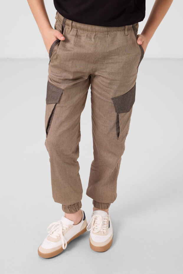 Camel Standart Fit Dokuma Hafif Esnek Chino Erkek Çocuk Pantolon - 11271 - 2