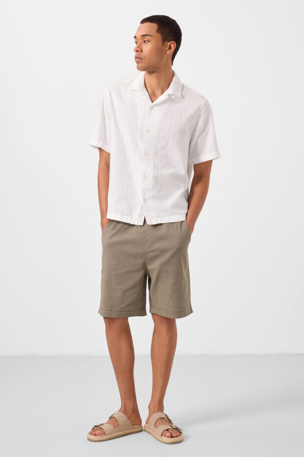 Camel Standart Fit Dokuma Hafif Esnek Chino Erkek Şort - 81293 - 4