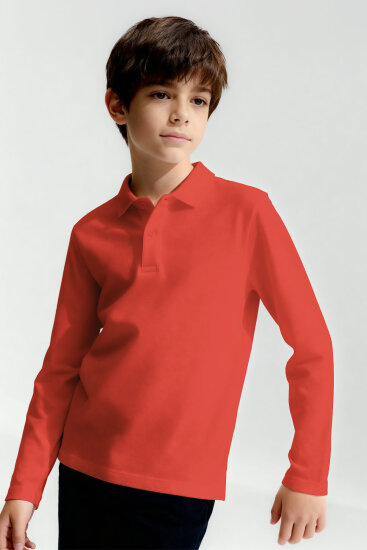 Coral Polo Yaka Basic Uzun Kollu Unisex Çocuk T-Shirt - 11170 - TOMMYLIFE (1)