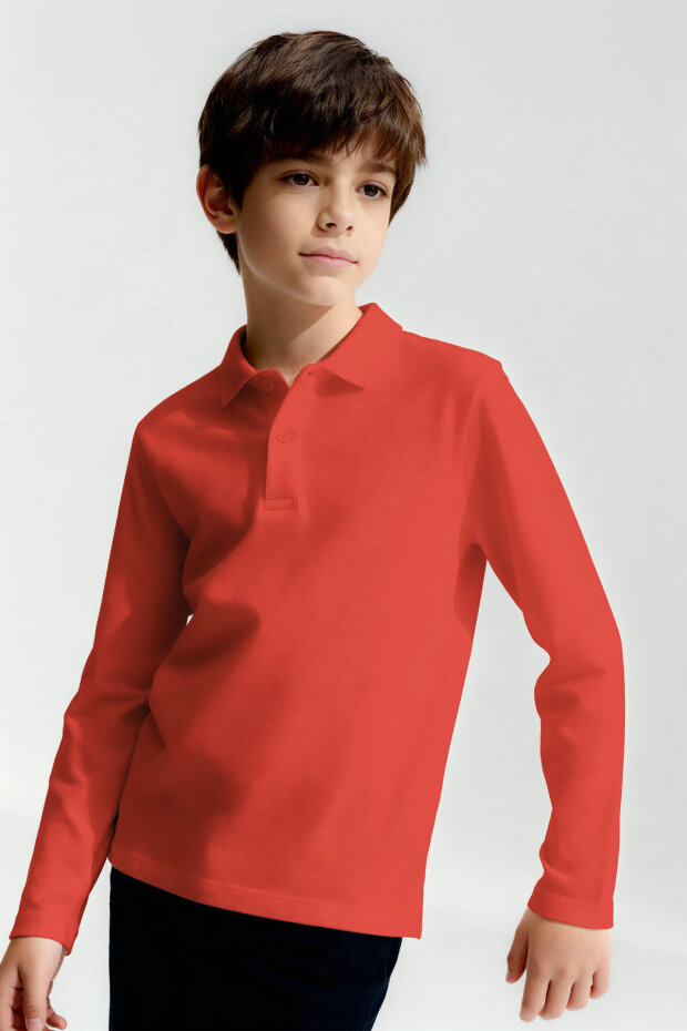 Coral Polo Yaka Basic Uzun Kollu Unisex Çocuk T-Shirt - 11170 - 2