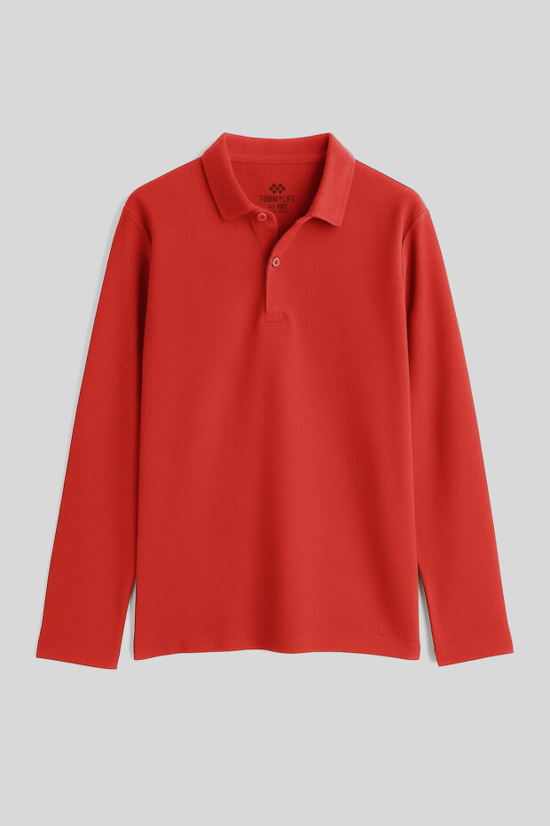 Coral Polo Yaka Basic Uzun Kollu Erkek Çocuk T-Shirt - 11170 - 1