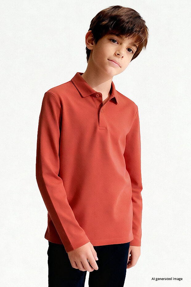 Coral Polo Yaka Basic Uzun Kollu Unisex Çocuk T-Shirt - 11170 - 2