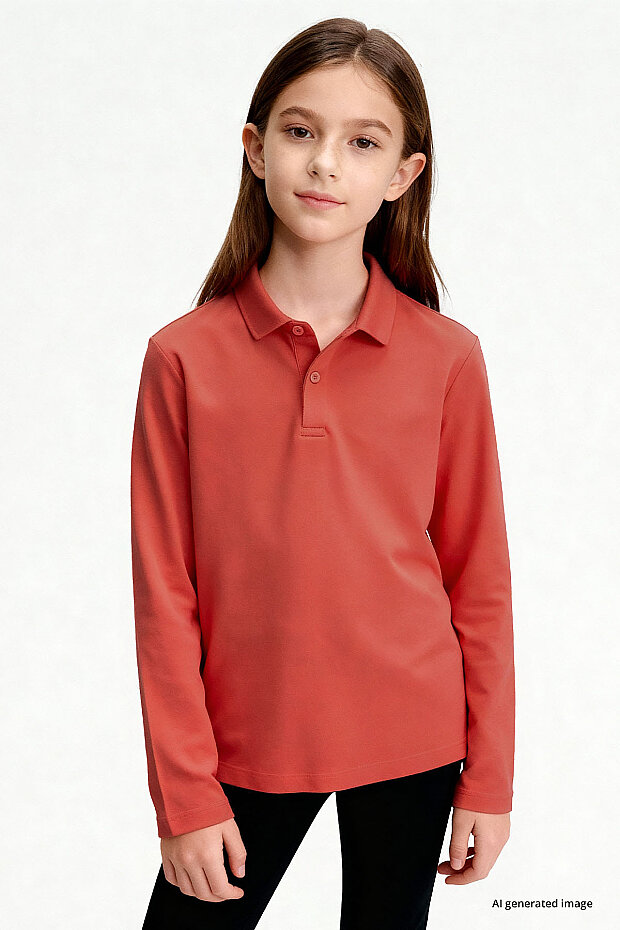 Coral Polo Yaka Basic Uzun Kollu Unisex Çocuk T-Shirt - 11170 - 3