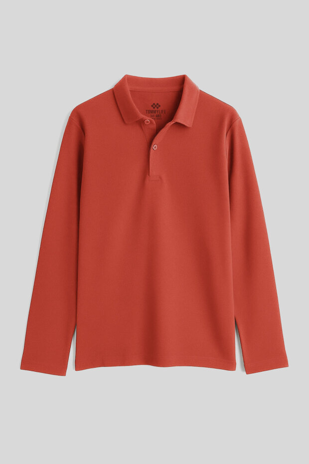 Coral Polo Yaka Basic Uzun Kollu Unisex Çocuk T-Shirt - 11170 - 1