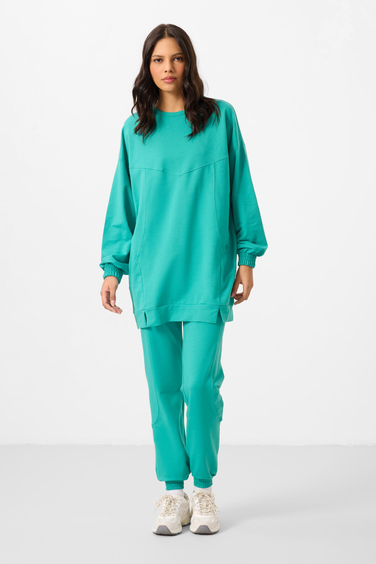 Deniz Yeşil O Yaka Basic Oversize Kadın Eşofman Tunik Takım - 95347 - TOMMYLIFE