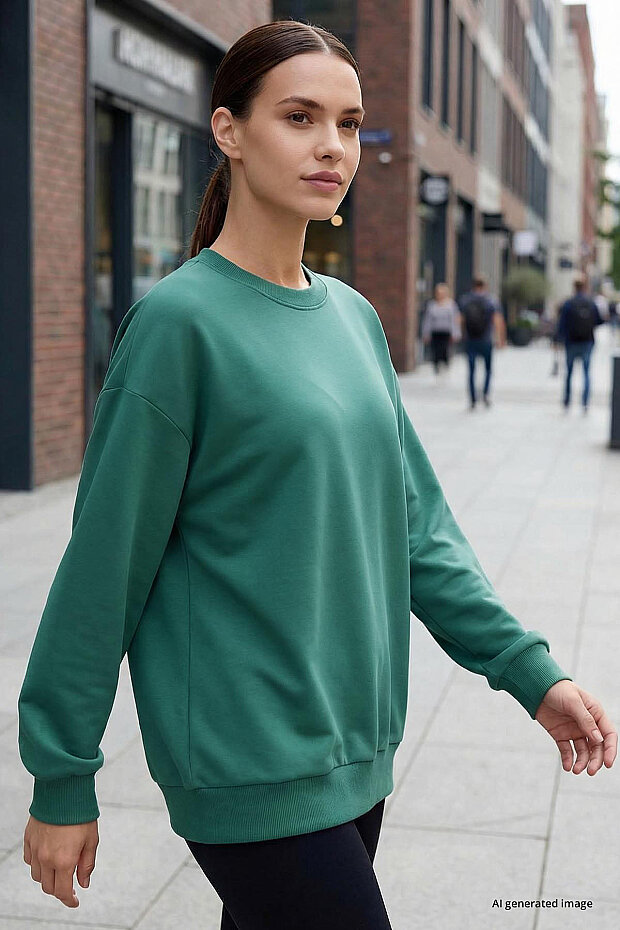 Deniz Yeşili Basic O Yaka Oversize Kadın Sweatshirt - 97053 - 1