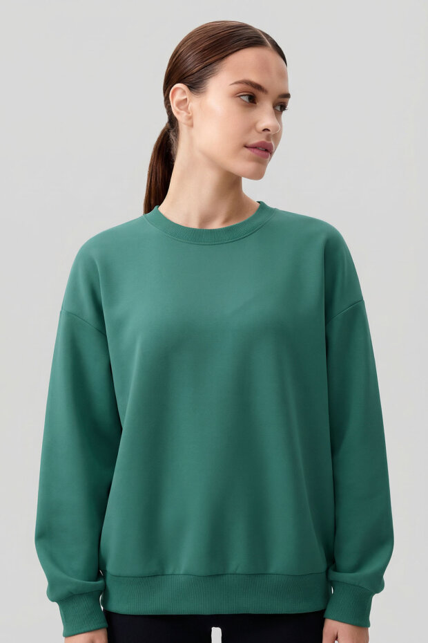 Deniz Yeşili Basic O Yaka Oversize Kadın Sweatshirt - 97053 - 1
