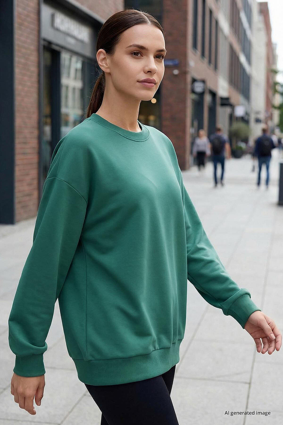 Deniz Yeşili Basic O Yaka Oversize Kadın Sweatshirt - 97053 - TOMMYLIFE