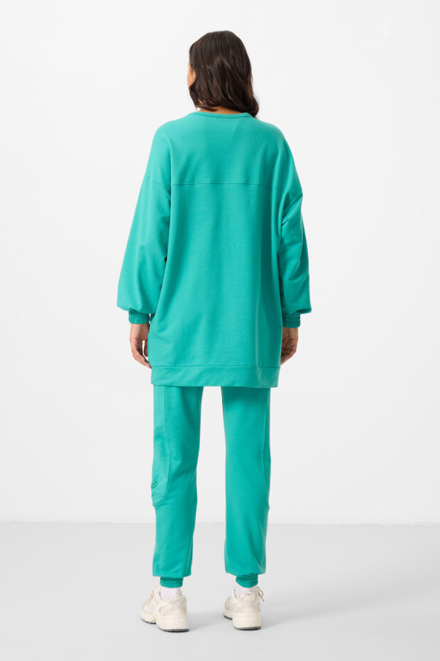 Deniz Yeşil O Yaka Basic Oversize Kadın Eşofman Tunik Takım - 95347 - 7