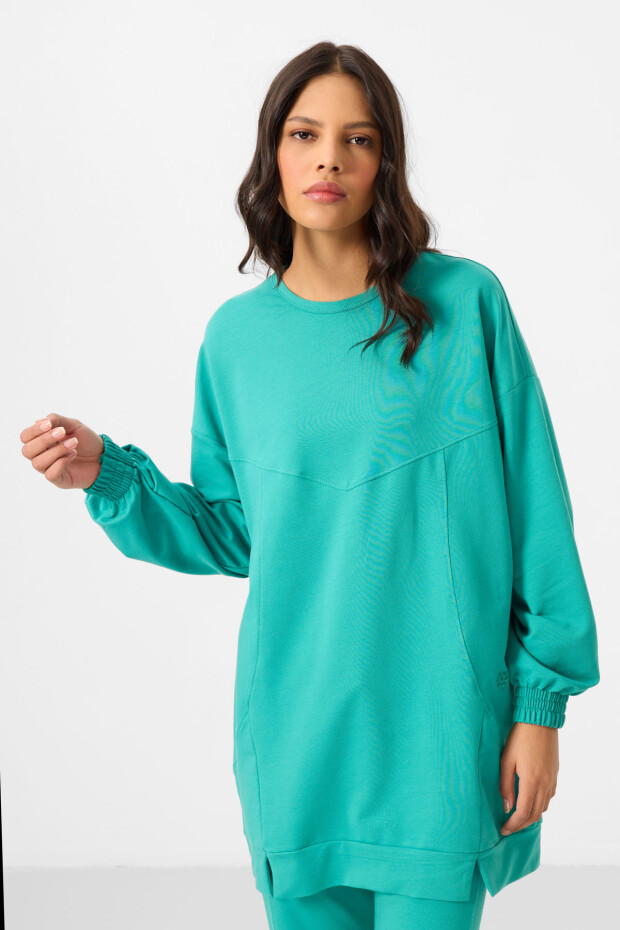 Deniz Yeşil O Yaka Basic Oversize Kadın Eşofman Tunik Takım - 95347 - 2