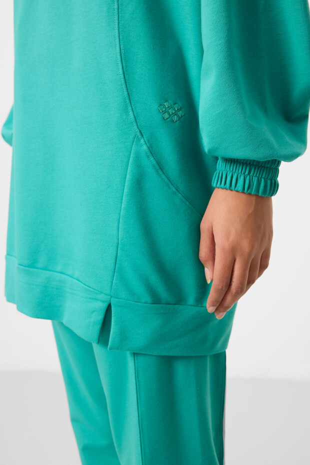 Deniz Yeşil O Yaka Basic Oversize Kadın Eşofman Tunik Takım - 95347 - 5