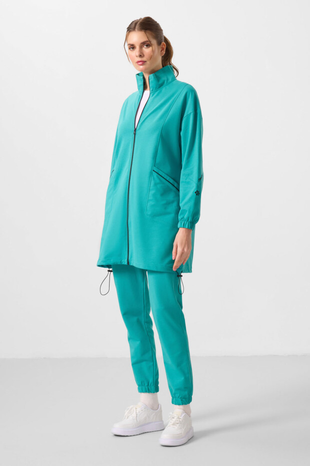 Deniz Yeşil Dik Yaka Fermuarlı Rahat Form Kadın Eşofman Tunik Takım - 95345 - 5