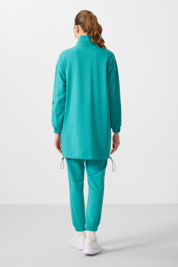 Deniz Yeşil Dik Yaka Fermuarlı Rahat Form Kadın Eşofman Tunik Takım - 95345 - 7