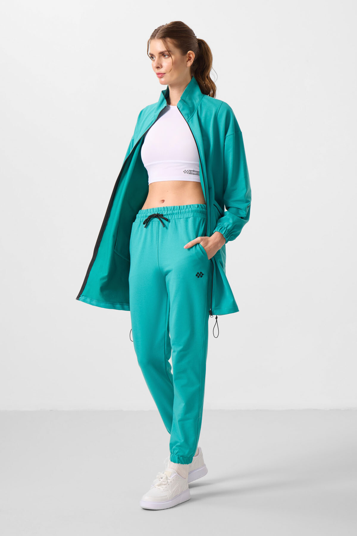 Deniz Yeşil Dik Yaka Fermuarlı Rahat Form Kadın Eşofman Tunik Takım - 95345 - TOMMYLIFE