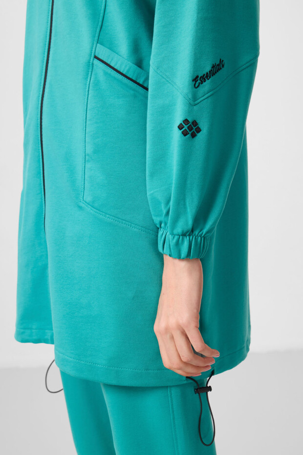 Deniz Yeşil Dik Yaka Fermuarlı Rahat Form Kadın Eşofman Tunik Takım - 95345 - 6