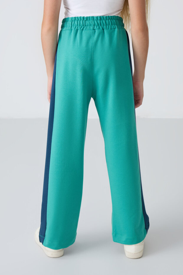 Deniz Yeşil Yırtmaç Detaylı Cepli Geniş Paça Kız Çocuk Eşofman Alt - 75141 - 5