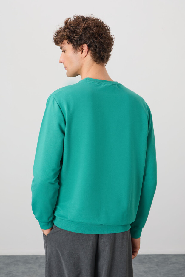 Deniz Yeşili Pamuk Yumuşak Dokulu Standart Fit Basic Erkek Sweatshirt - 88363 - 5