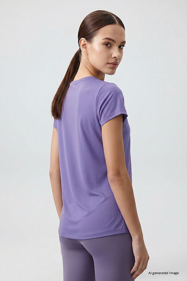 Eflatun Basic Kısa Kol Standart Kalıp O Yaka Kadın T-Shirt - 97144 - 5