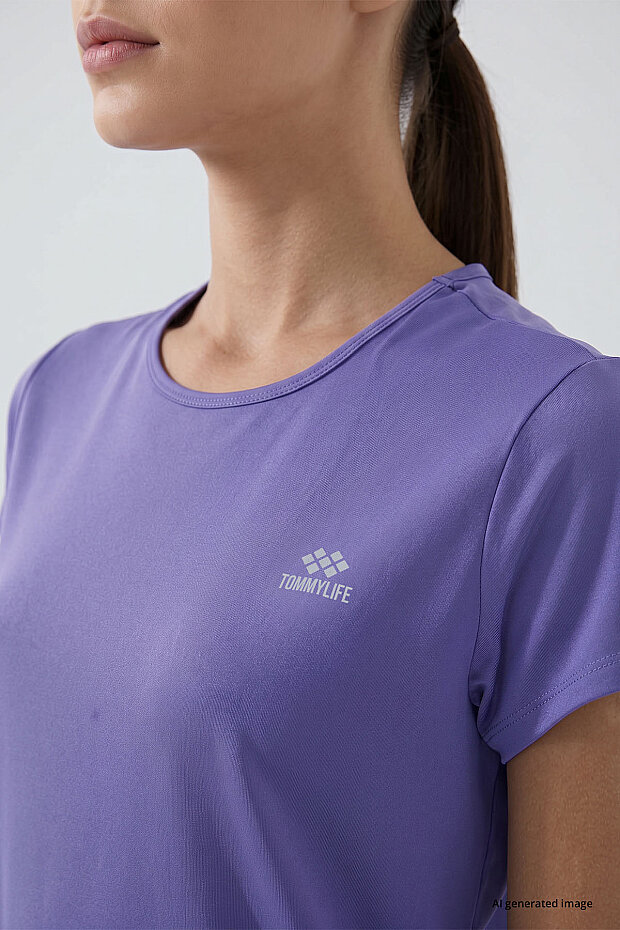 Eflatun Basic Kısa Kol Standart Kalıp O Yaka Kadın T-Shirt - 97144 - 3