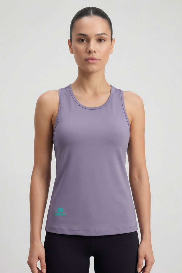 Eflatun Standart Fit Çapraz Sırt Detaylı Kadın Spor Atlet - 97296 - 3