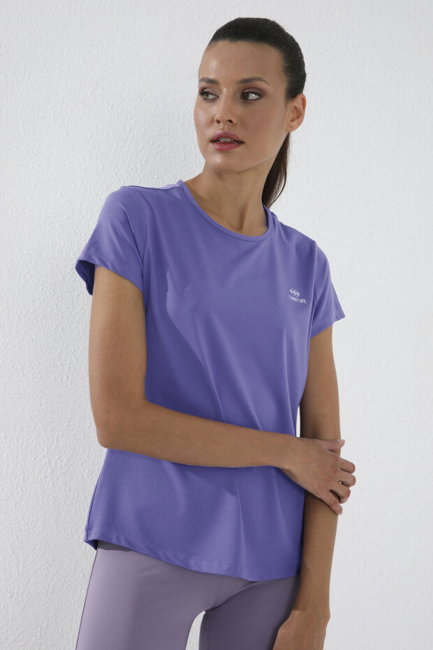 Eflatun Basic Kısa Kol Standart Kalıp O Yaka Kadın T-Shirt - 97144 - 3