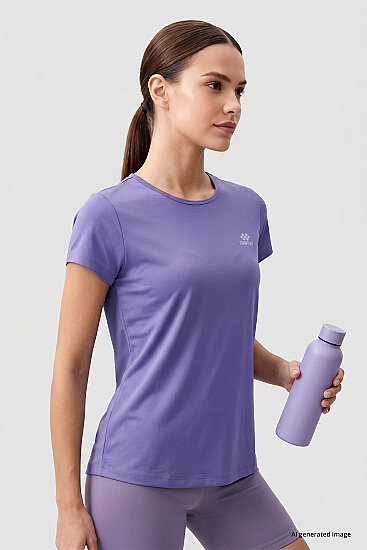 Eflatun Basic Kısa Kol Standart Kalıp O Yaka Kadın T-Shirt - 97144 