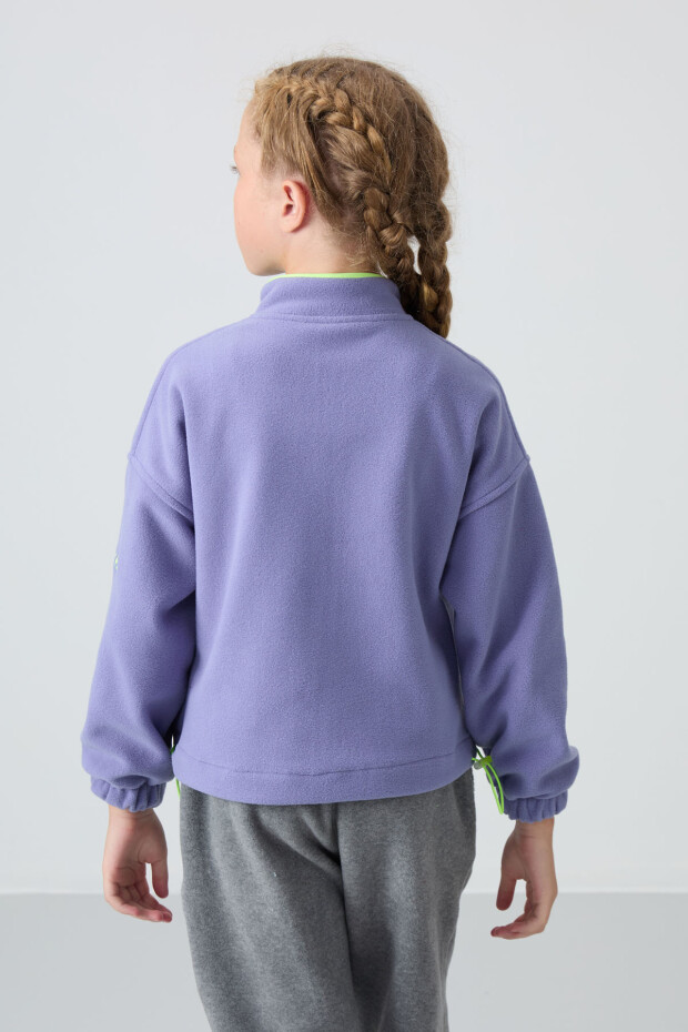 Eflatun Kalın Yumuşak Dokulu Standart Fit Nakışlı Polar Kız Çocuk Sweatshirt - 75157 - 5