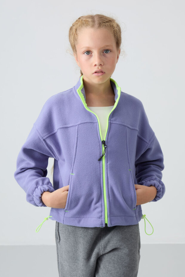 Eflatun Kalın Yumuşak Dokulu Standart Fit Nakışlı Polar Kız Çocuk Sweatshirt - 75157 - 2