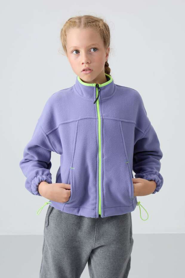Eflatun Kalın Yumuşak Dokulu Standart Fit Nakışlı Polar Kız Çocuk Sweatshirt - 75157 - 4