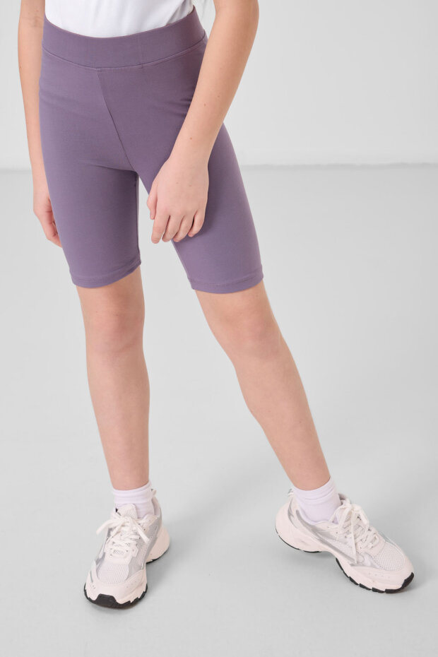 Eflatun Pamuklu Kısa Paça Standart Fit Basic Kız Çocuk Tayt - 75188 - 2