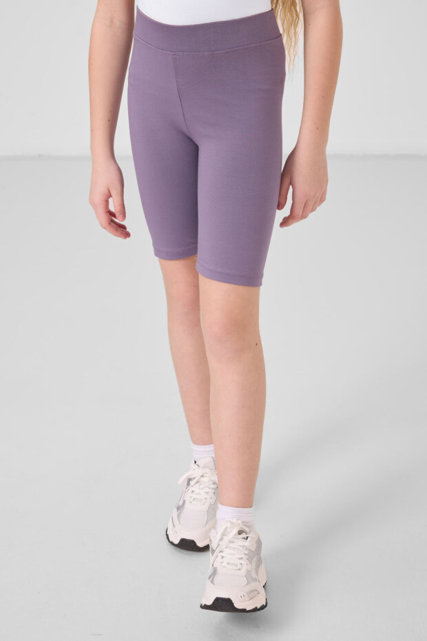 Eflatun Pamuklu Kısa Paça Standart Fit Basic Kız Çocuk Tayt - 75188 - 4