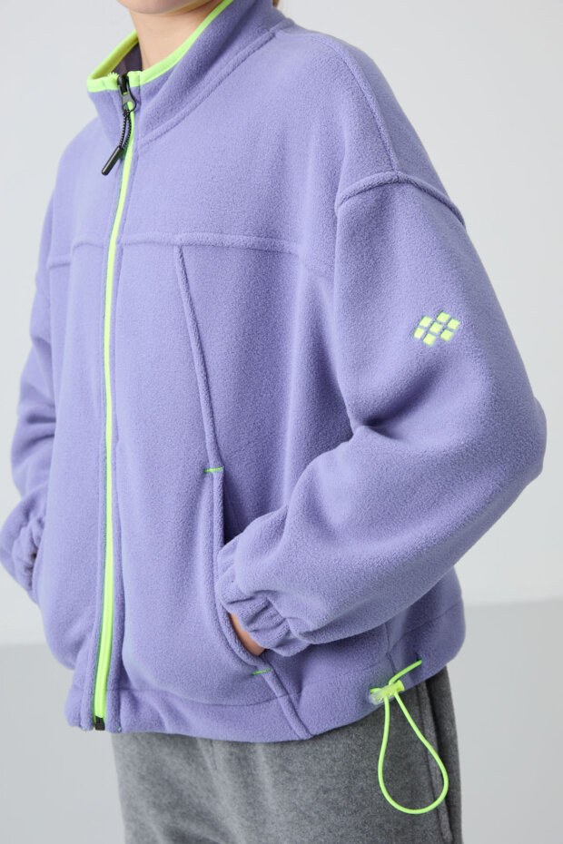 Eflatun Kalın Yumuşak Dokulu Standart Fit Nakışlı Polar Kız Çocuk Sweatshirt - 75157 - 3