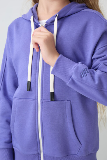 Eflatun Pamuklu İçi Tüylü Yumuşak Dokulu Standart Fit Nakışlı Kız Çocuk Sweatshirt - 75149 - TOMMYLIFE (1)