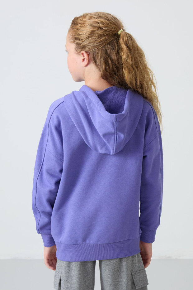 Eflatun Pamuklu İçi Tüylü Yumuşak Dokulu Standart Fit Nakışlı Kız Çocuk Sweatshirt - 75149 - 5