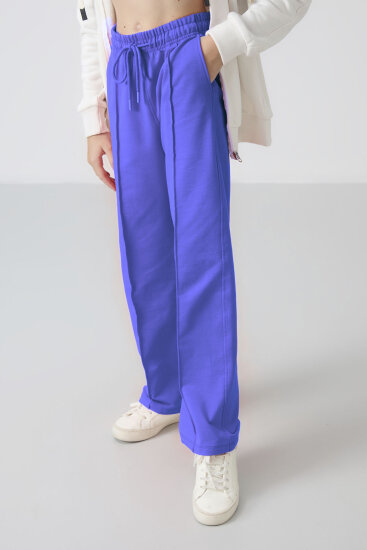 Eflatun Cepli Ön Dikiş Detaylı Geniş Paça Kız Çocuk Eşofman Altı -75144 - TOMMYLIFE (1)