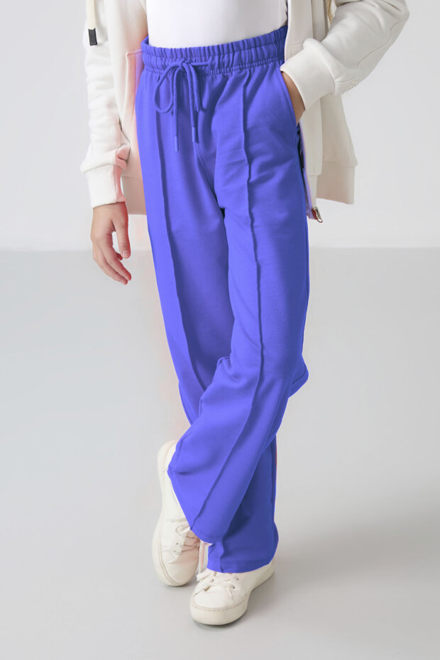 Eflatun Cepli Ön Dikiş Detaylı Geniş Paça Kız Çocuk Eşofman Altı -75144 - 2