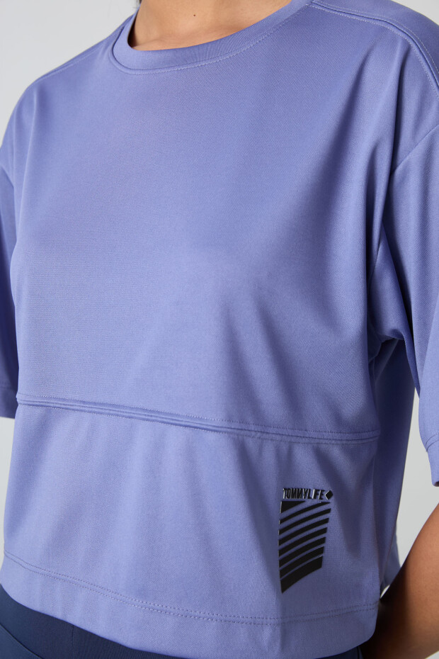 Eflatun Nefes Alan Dokulu İnce Esnek Standart Kalıp Performans Kadın T-Shirt - 97284 - 4