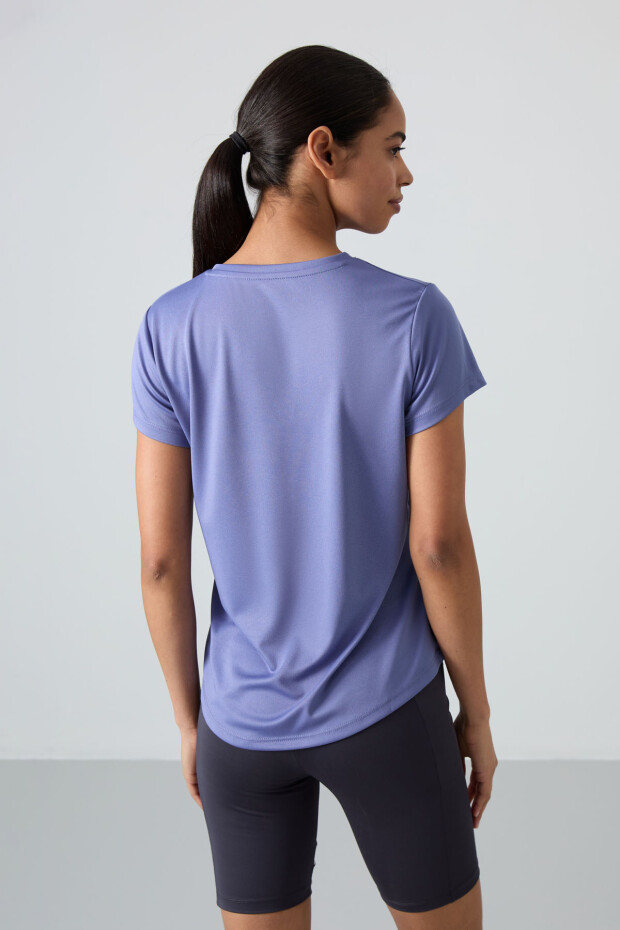 Eflatun Nefes Alan Dokulu İnce Esnek Standart Fit Performans Kadın T-Shirt - 97283 - 5