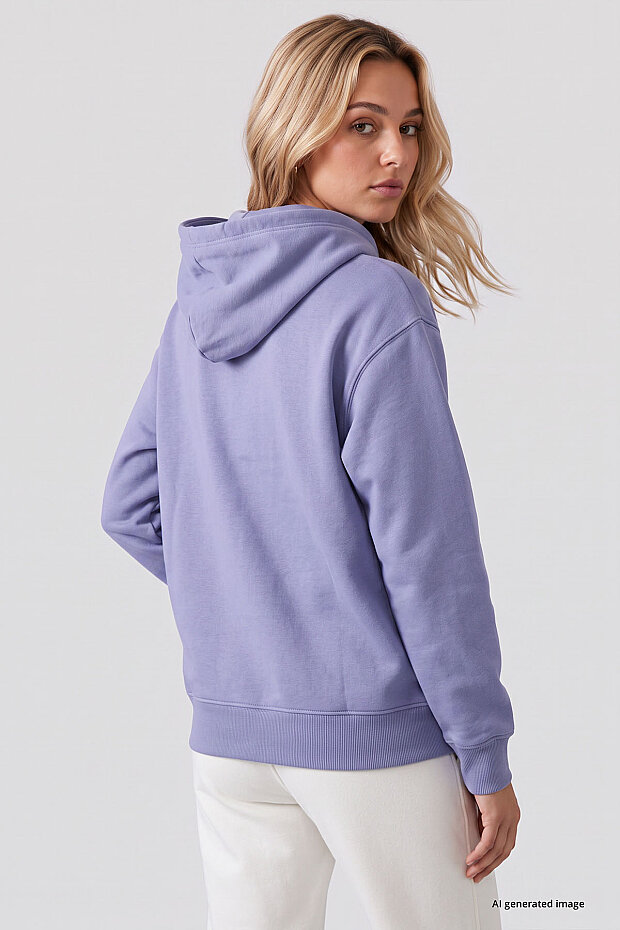 Eflatun Standart Kapüşonlu Kanguru Cepli Basic Kadın Sweatshirt - 97321 - 5