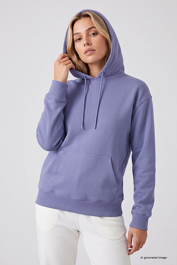 Eflatun Standart Kapüşonlu Kanguru Cepli Basic Kadın Sweatshirt - 97321 - 6