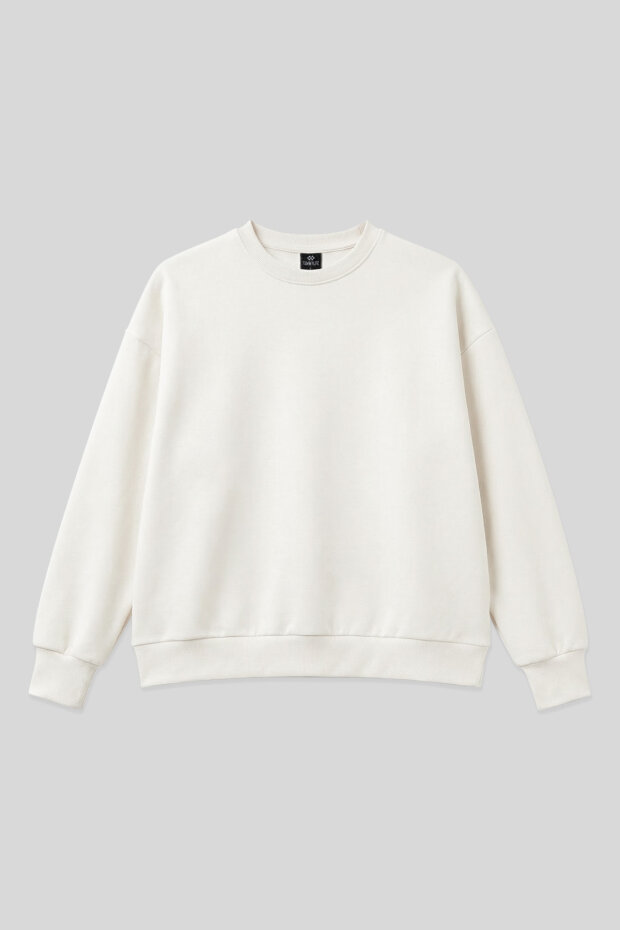 Ekru Basic O Yaka Oversize Kadın Sweatshirt - 97053 - 2