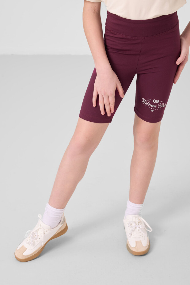 Ekru-Bordo Pamuklu O Yaka Standart Fit Baskılı Kız Çocuk Tayt Takım - 75190