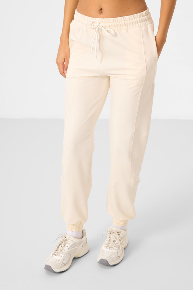 Ekru O Yaka Basic Oversize Kadın Eşofman Tunik Takım - 95347 - 6